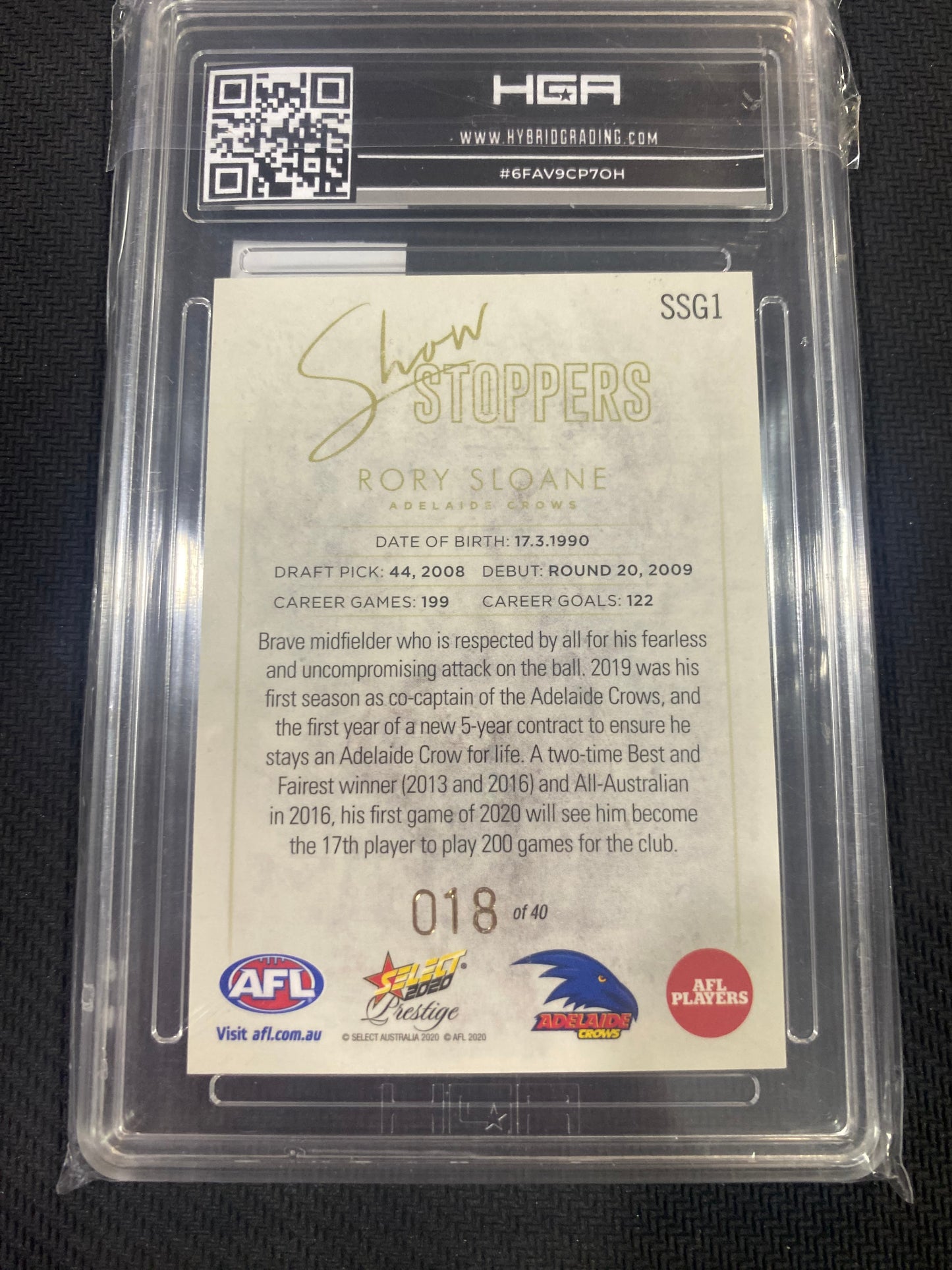 2020 AFL Select Prestige - Rory Sloane - HGA 8.5 - Show Stoppers 18/40