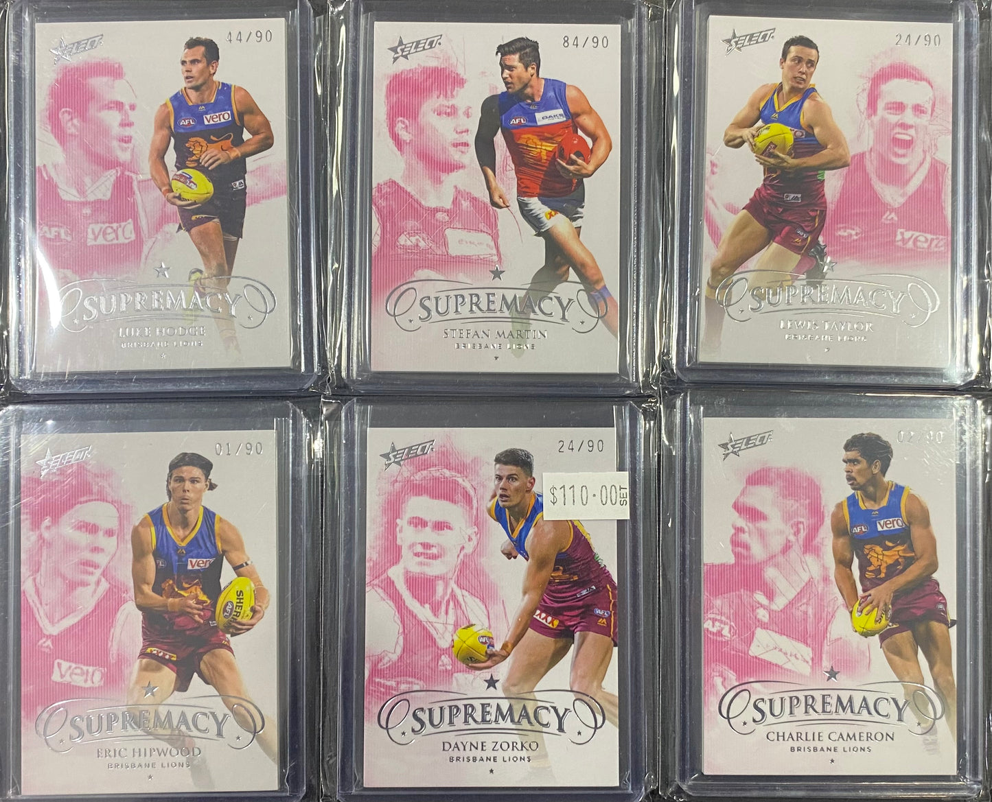 2019 AFL Select Supremacy 6 Card Team Set /90 - Zorko, Cameron, Hipwood, Taylor, Martin and Hodge