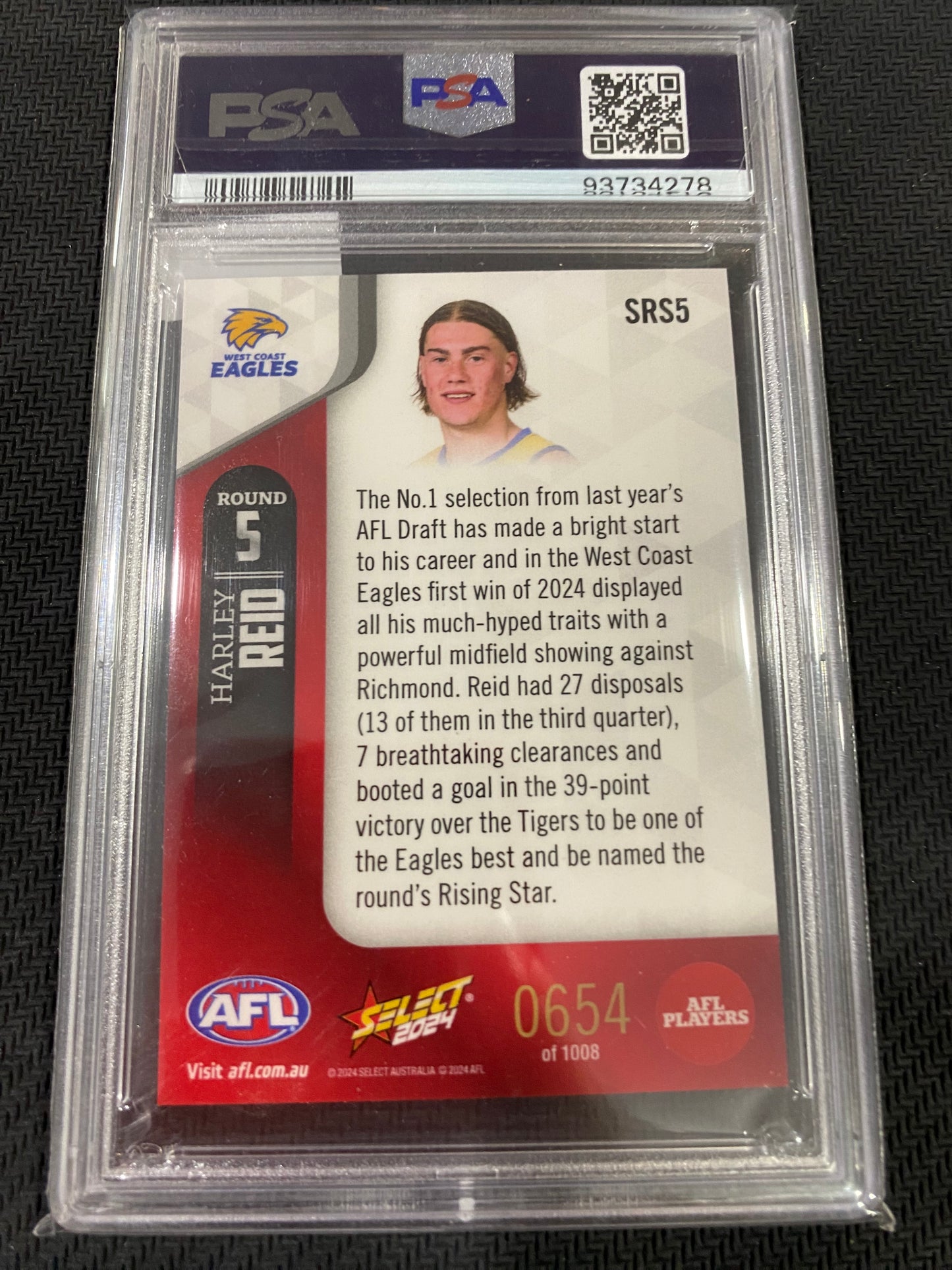 2024 AFL Select - Harley Reid - PSA 10 - Rising Star 654/1008