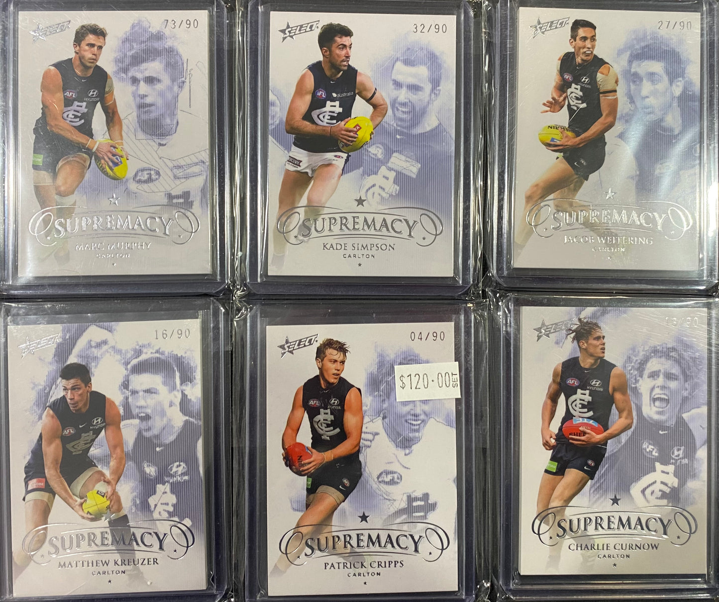 2019 AFL Select Supremacy 6 Card Team Set /90 - Cripps, Curnow, Kreuzer, Weitering, Murphy and Simpson