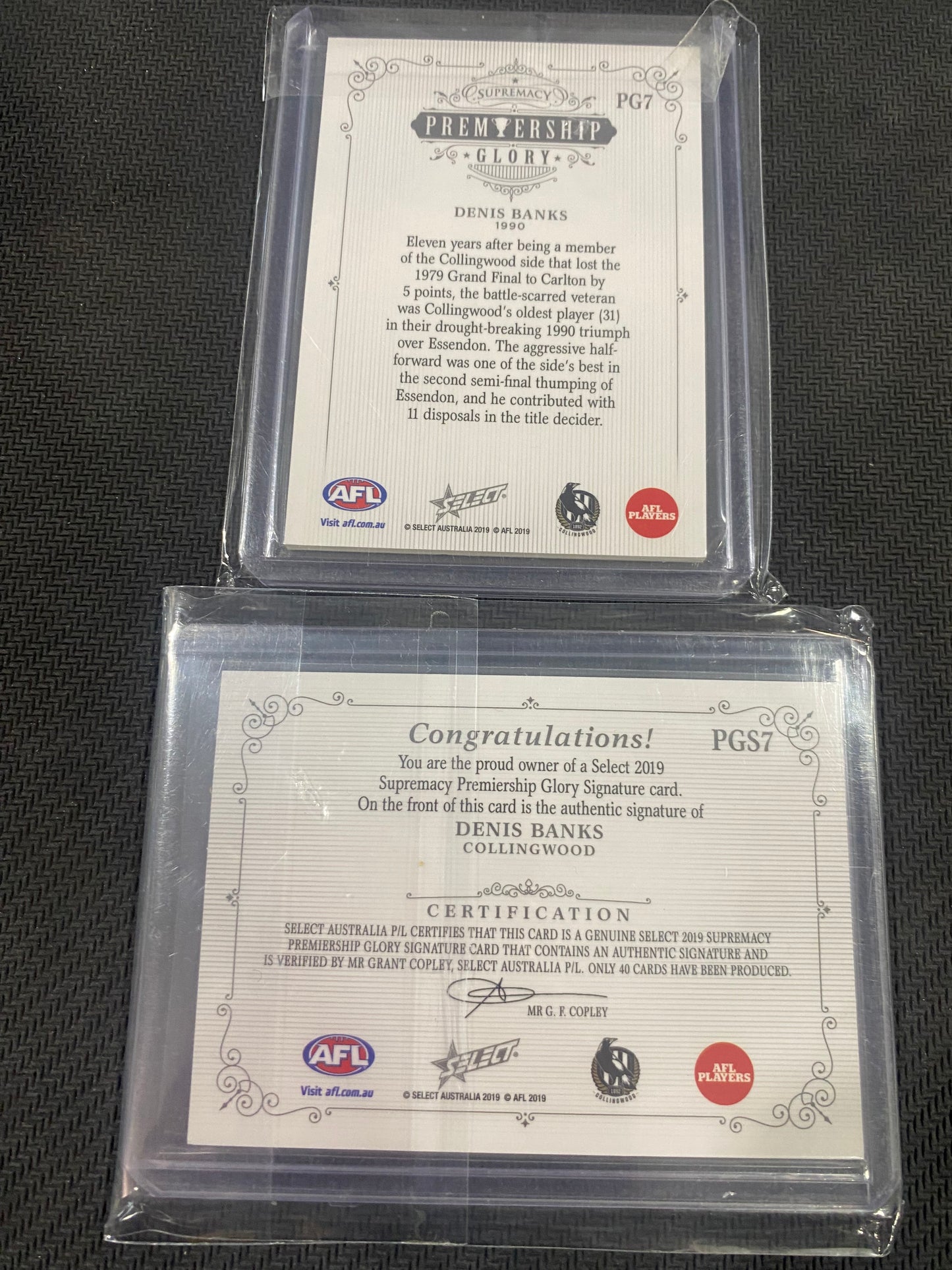 2019 AFL Select Supremacy - Bundle - Denis Banks - Premiership Glory Insert 11/40 & Premiership Glory Signature 37/40