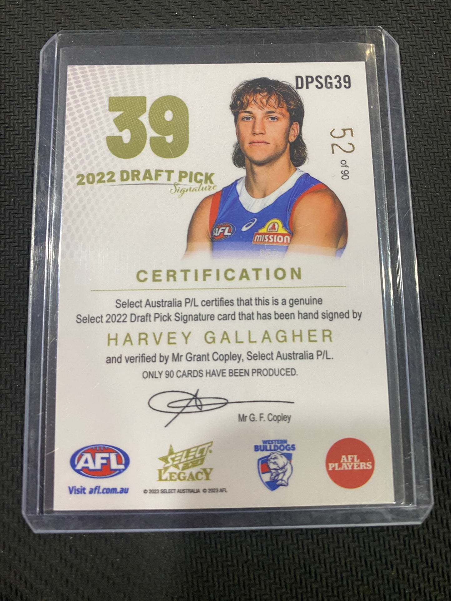 2023 AFL Select Legacy - Harvey Gallagher - Draft Pick Signature Gold 52/90