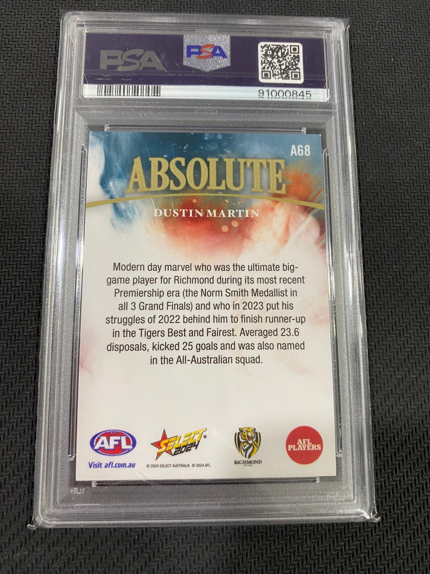2024 AFL Select - Dustin Martin - PSA 9 - Absolute 01/70
