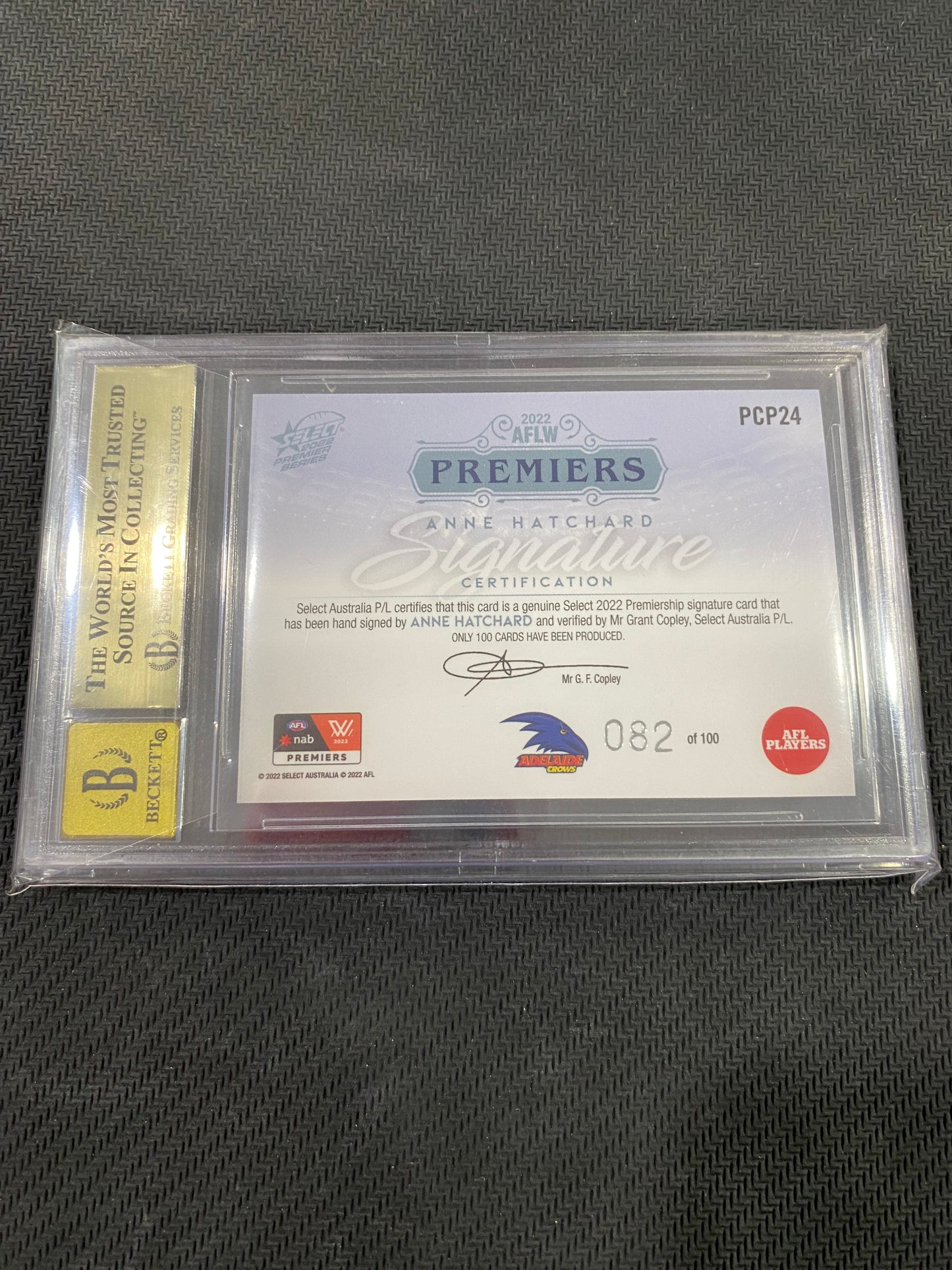 2022 AFLW Select - Anne Hatchard - BGS 9.5 - 2022 AFLW Premiers Signature 82/100