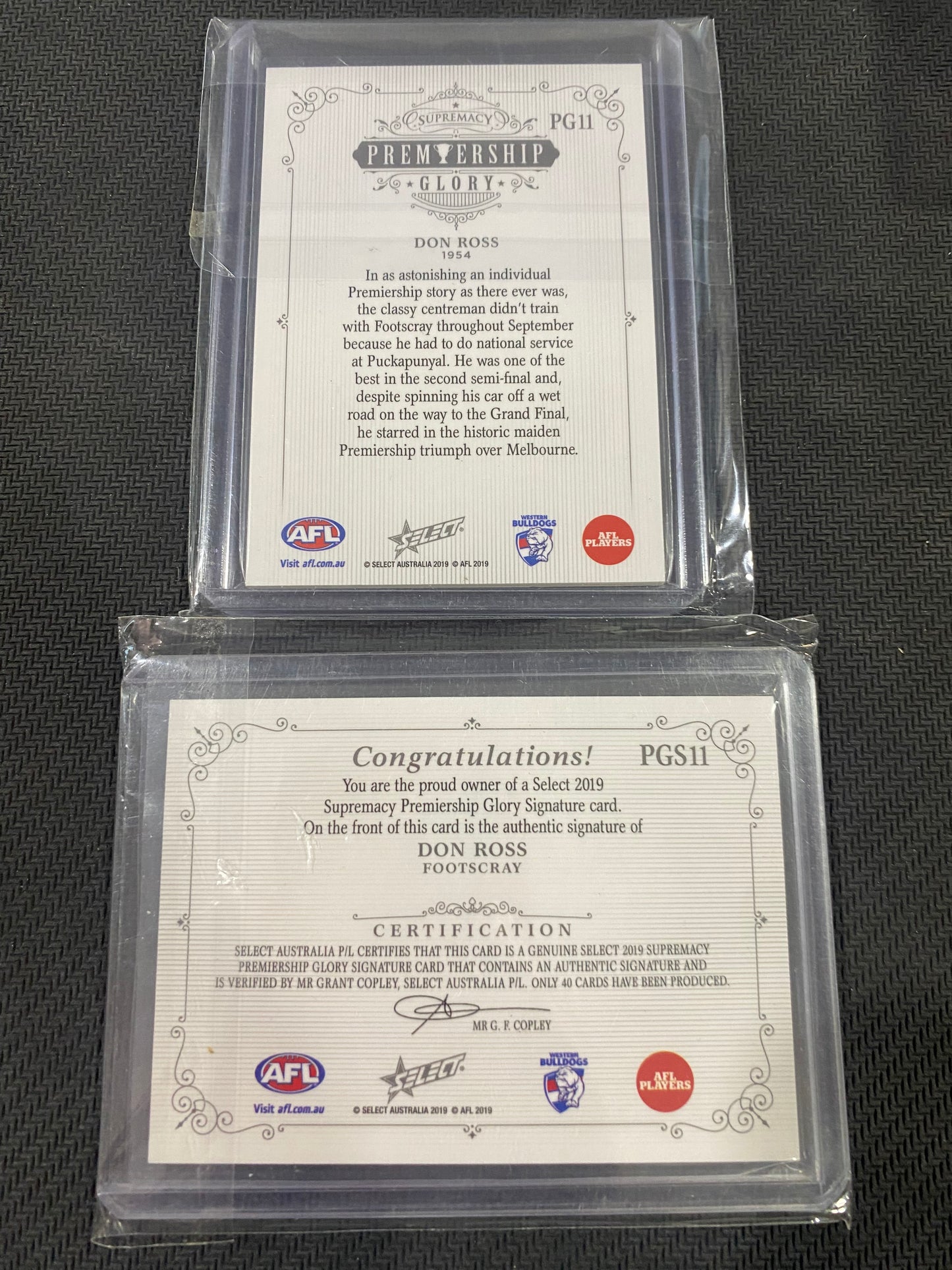 2019 AFL Select - Bundle - Don Ross - Premiership Glory Insert 08/40 & Premiership Glory Signature 08/40