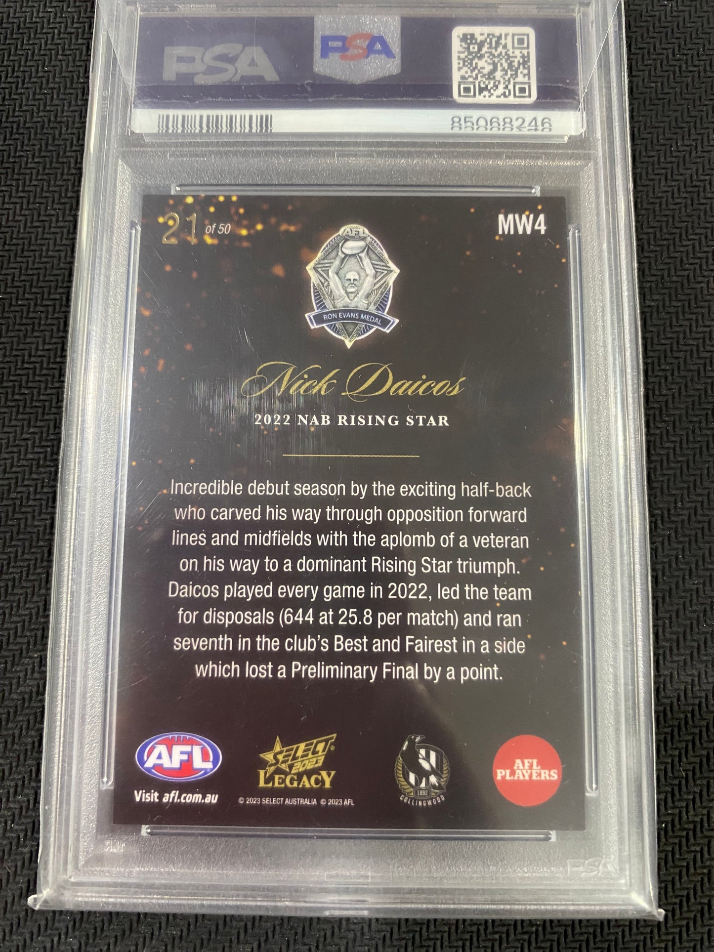 2023 AFL Select Legacy - Nick Daicos - PSA 10 - 2022 Medal Winners 21/50
