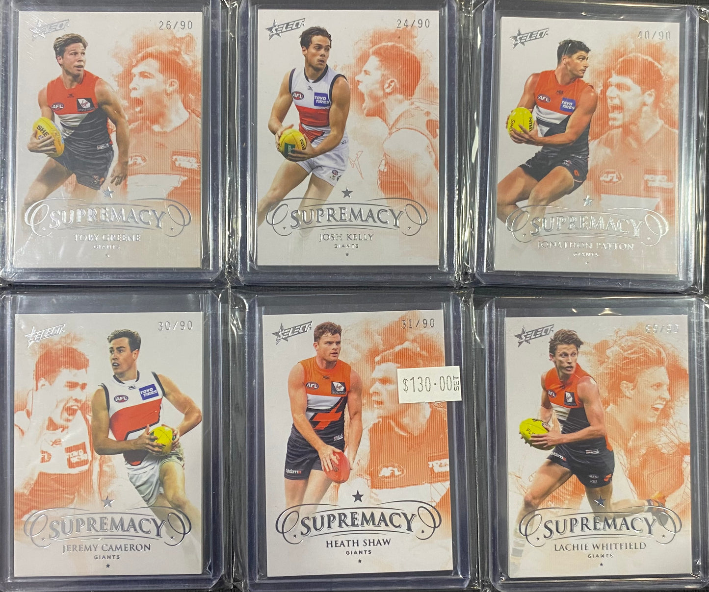 2019 AFL Select Supremacy 6 Card Team Set /90 - Shaw, Patton, Kelly, Whitfield, Cameron and Greene