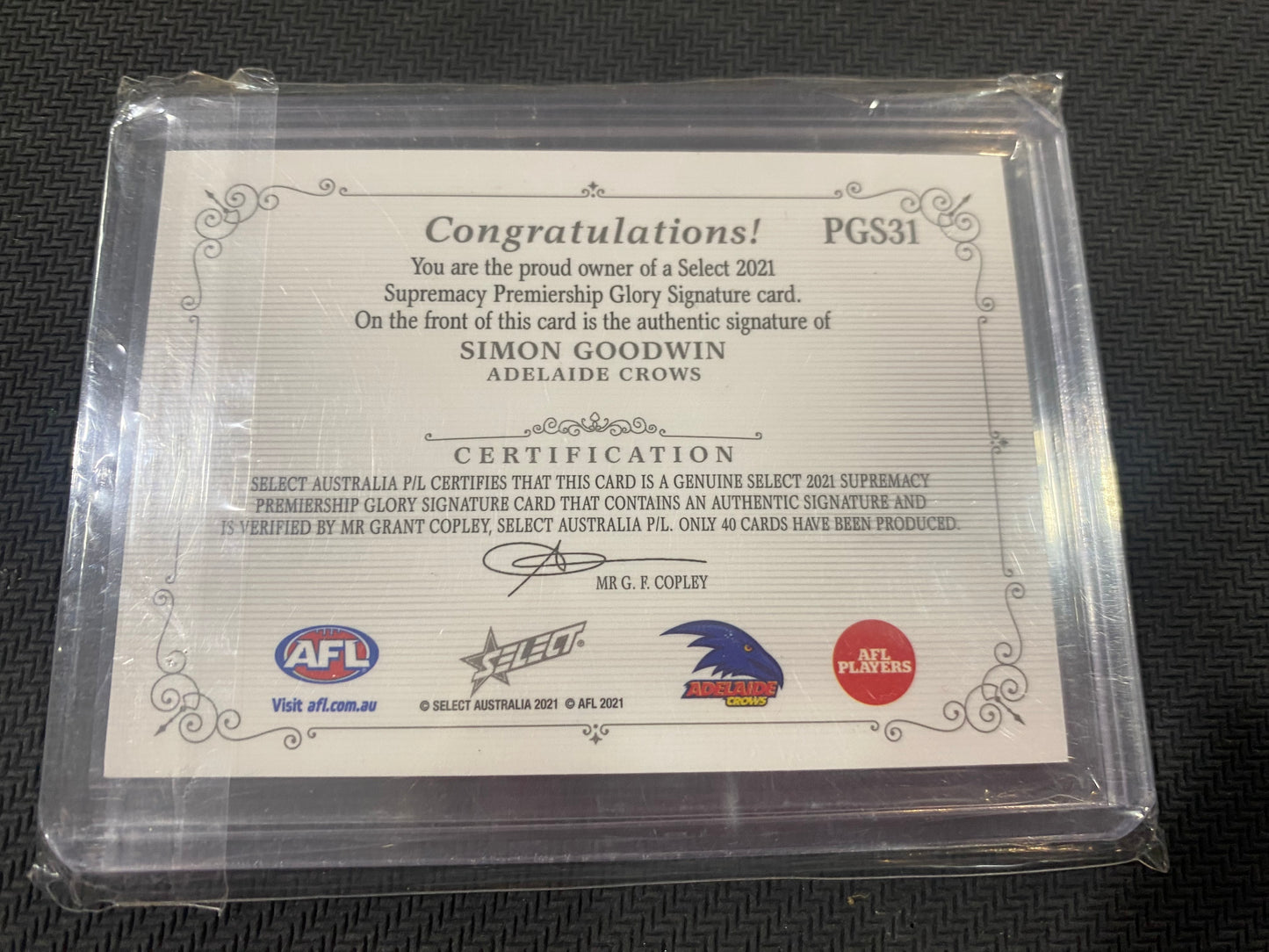 2021 AFL Select Supremacy - Simon Goodwin - Premiership Glory Signature 25/40