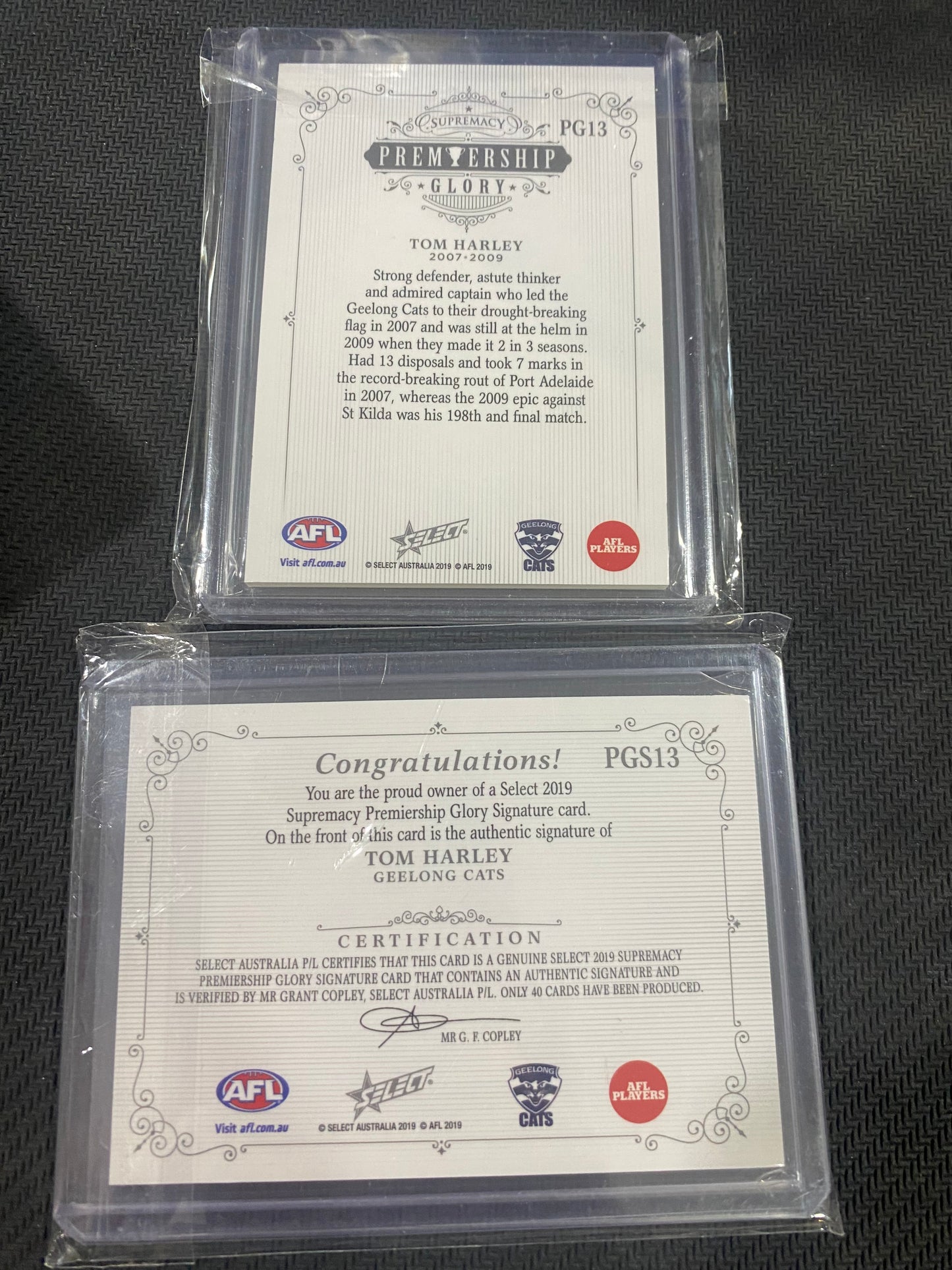 2019 AFL Select Supremacy - Bundle - Tom Harley - Premiership Glory Insert 23/40 & Premiership Glory Signature 30/40