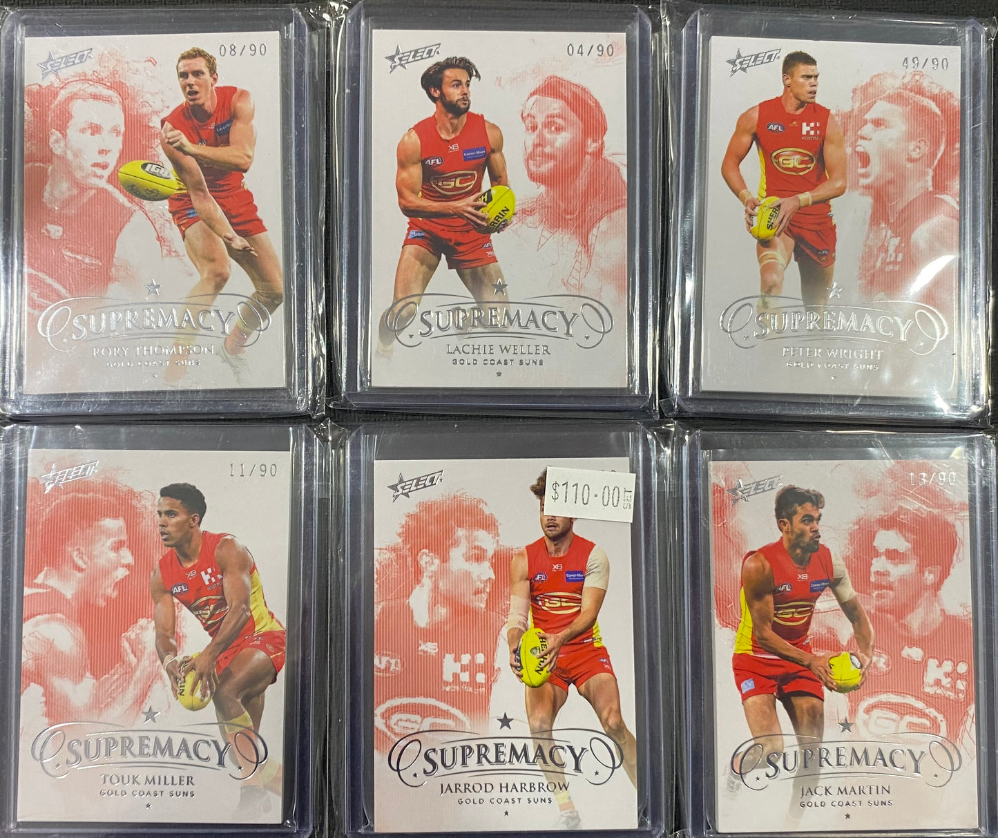 2019 AFL Select Supremacy 6 Card Team Set /90 - Harbrow, Martin, Miller, Wright, Weller and Thompson