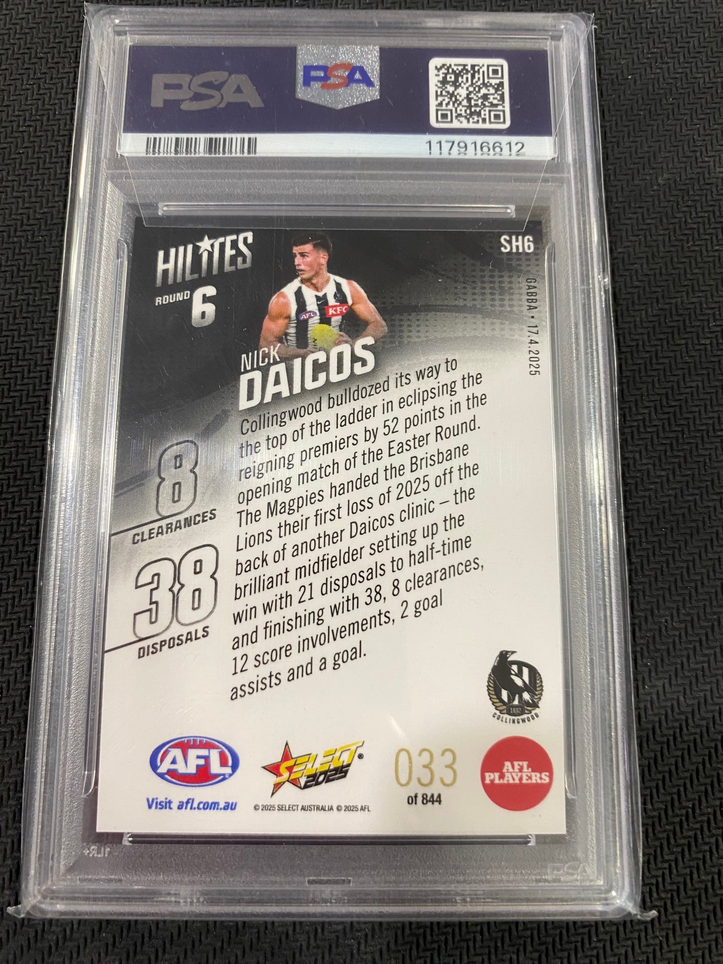2025 AFL select - Nick Daicos - PSA 9 - Hilites 33/844