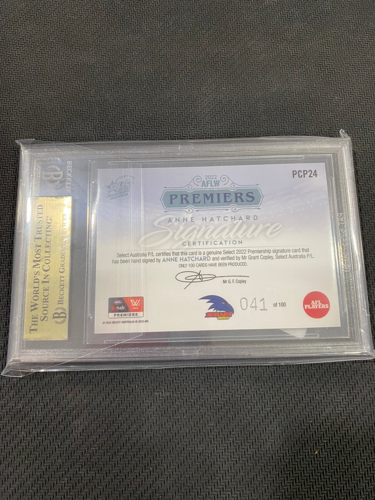 2022 AFLW Select - Anne Hatchard - BGS 9.5 - 2022 AFLW Premiers Signature 41/100