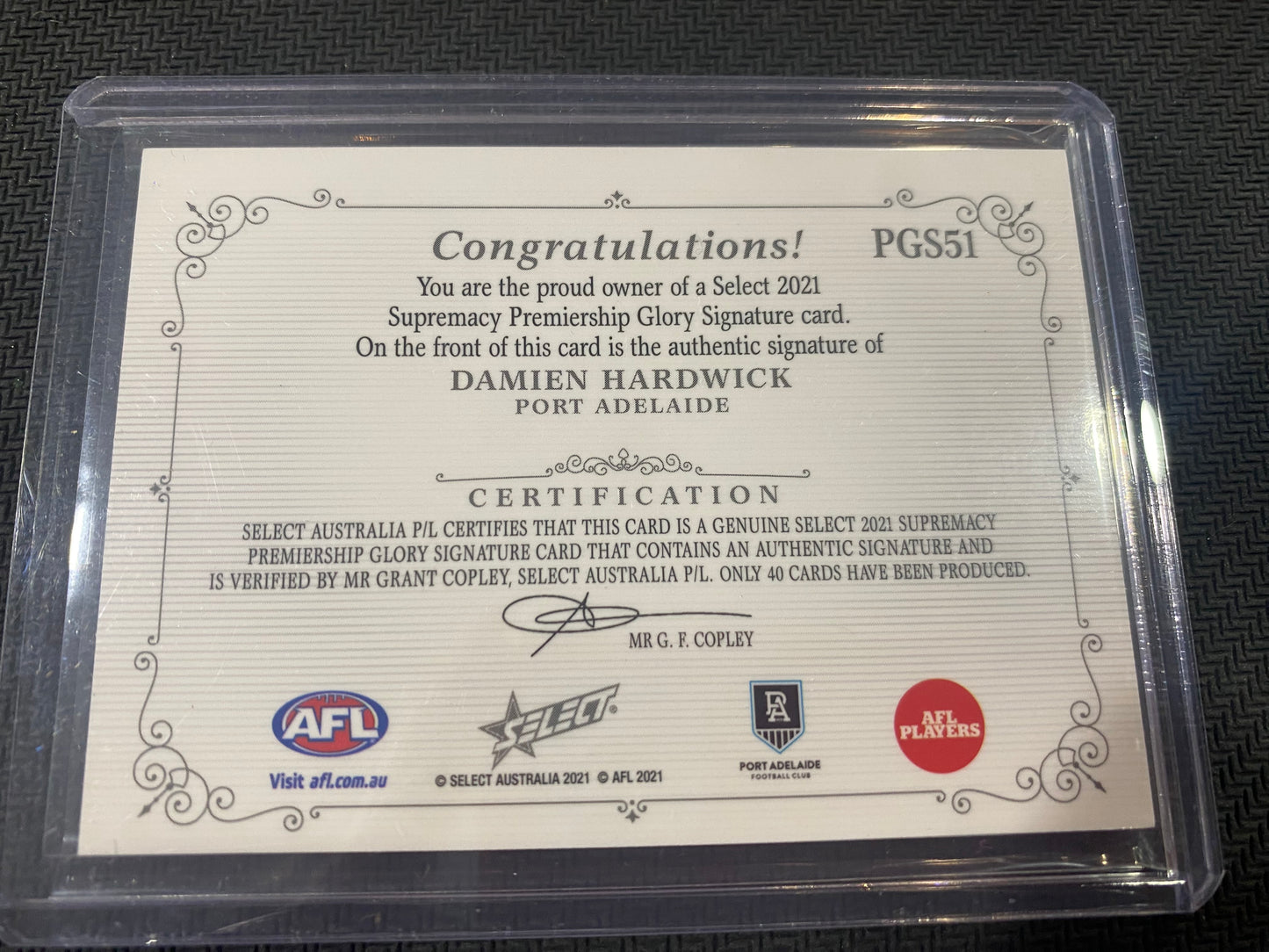 2021 AFL Select Supremacy - Damien Hardwick - Premiership Glory Signature 23/40