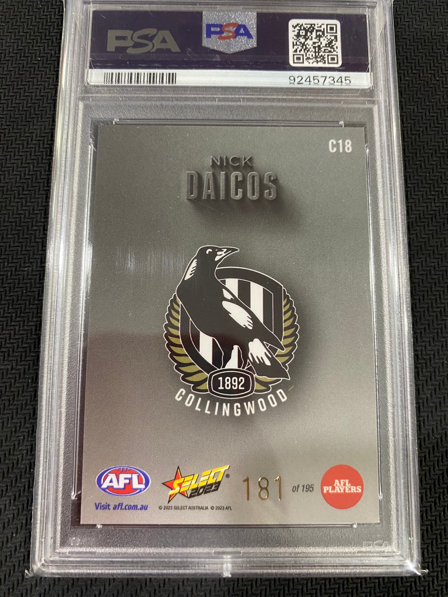 2022 AFL Select - Nick Daicos - PSA 10 - Carbon 181/195