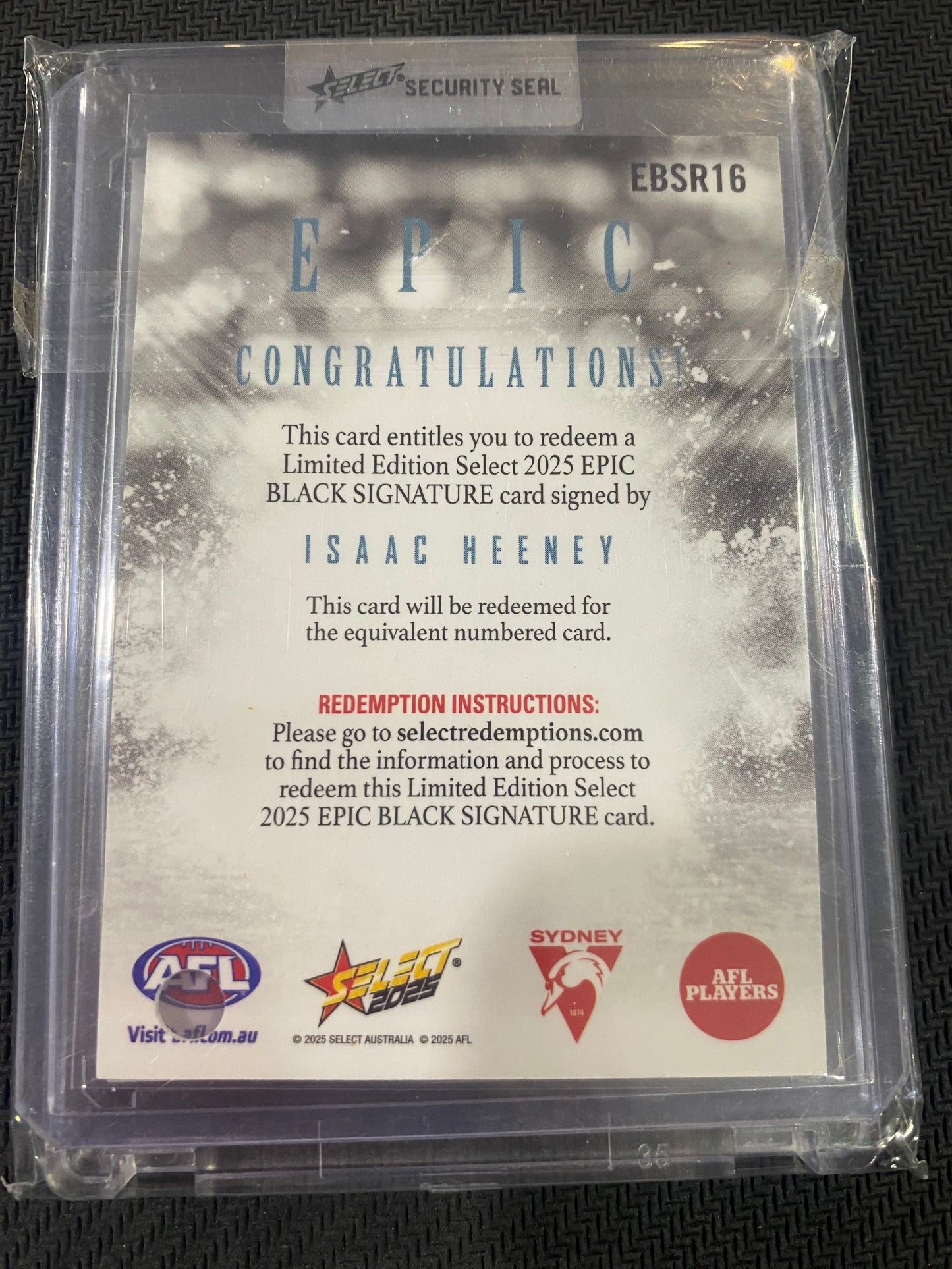 2025 AFL Select - Isaac Heeney - Black Epic signature 21/40