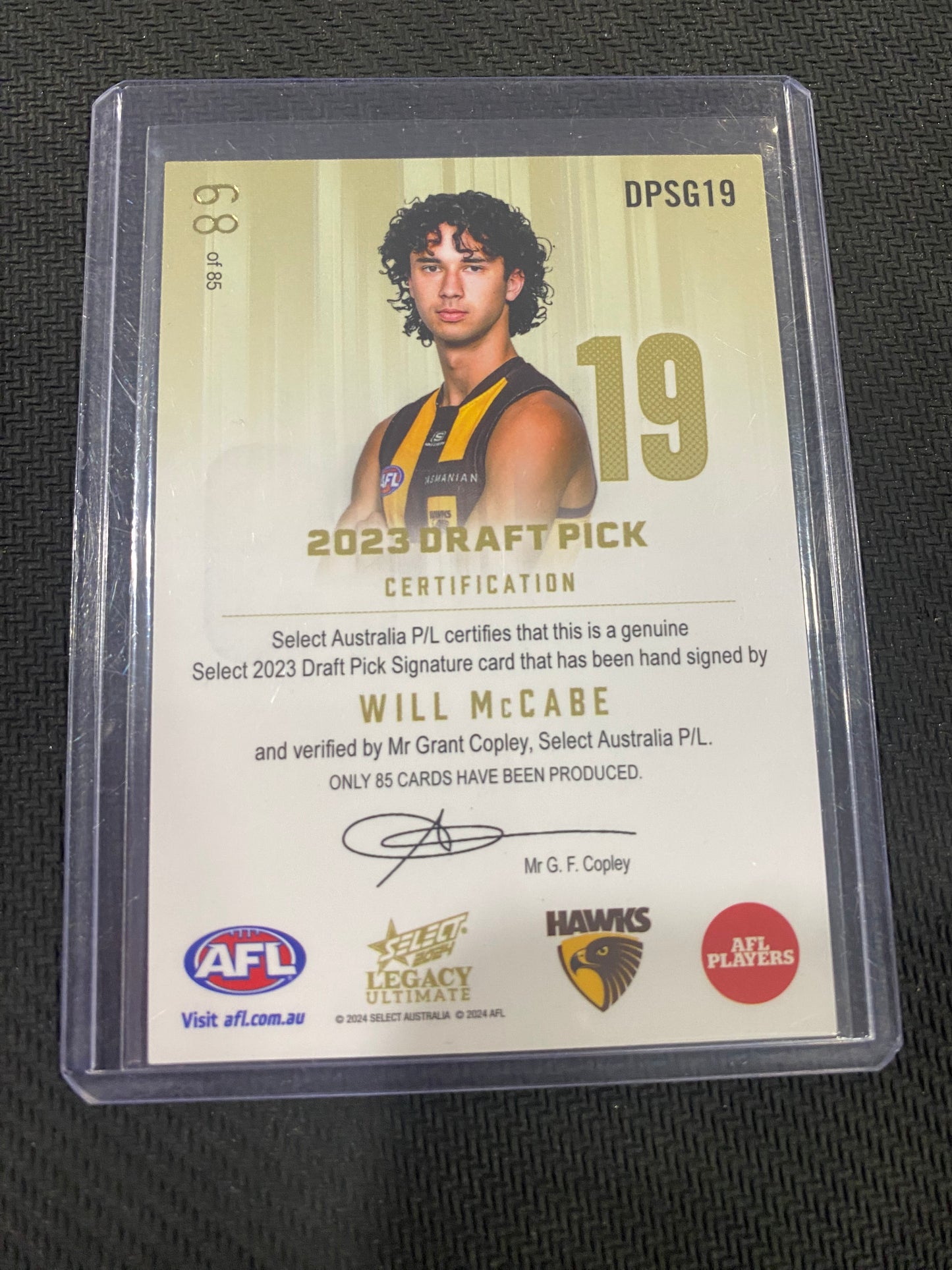 2024 AFL Select Legacy Ultimate - Will McCabe - Draft Pick Signature Gold 56/95