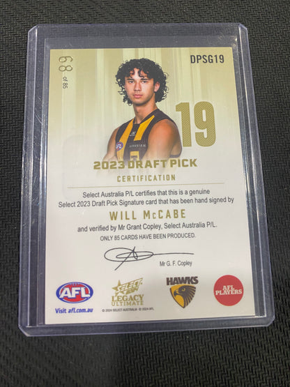 2024 AFL Select Legacy Ultimate - Will McCabe - Draft Pick Signature Gold 56/95