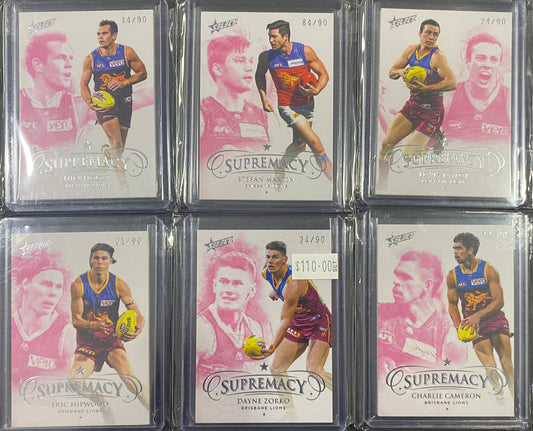 2019 AFL Select Supremacy 6 Card Team Set /90 - Zorko, Cameron, Hipwood, Taylor, Martin and Hodge