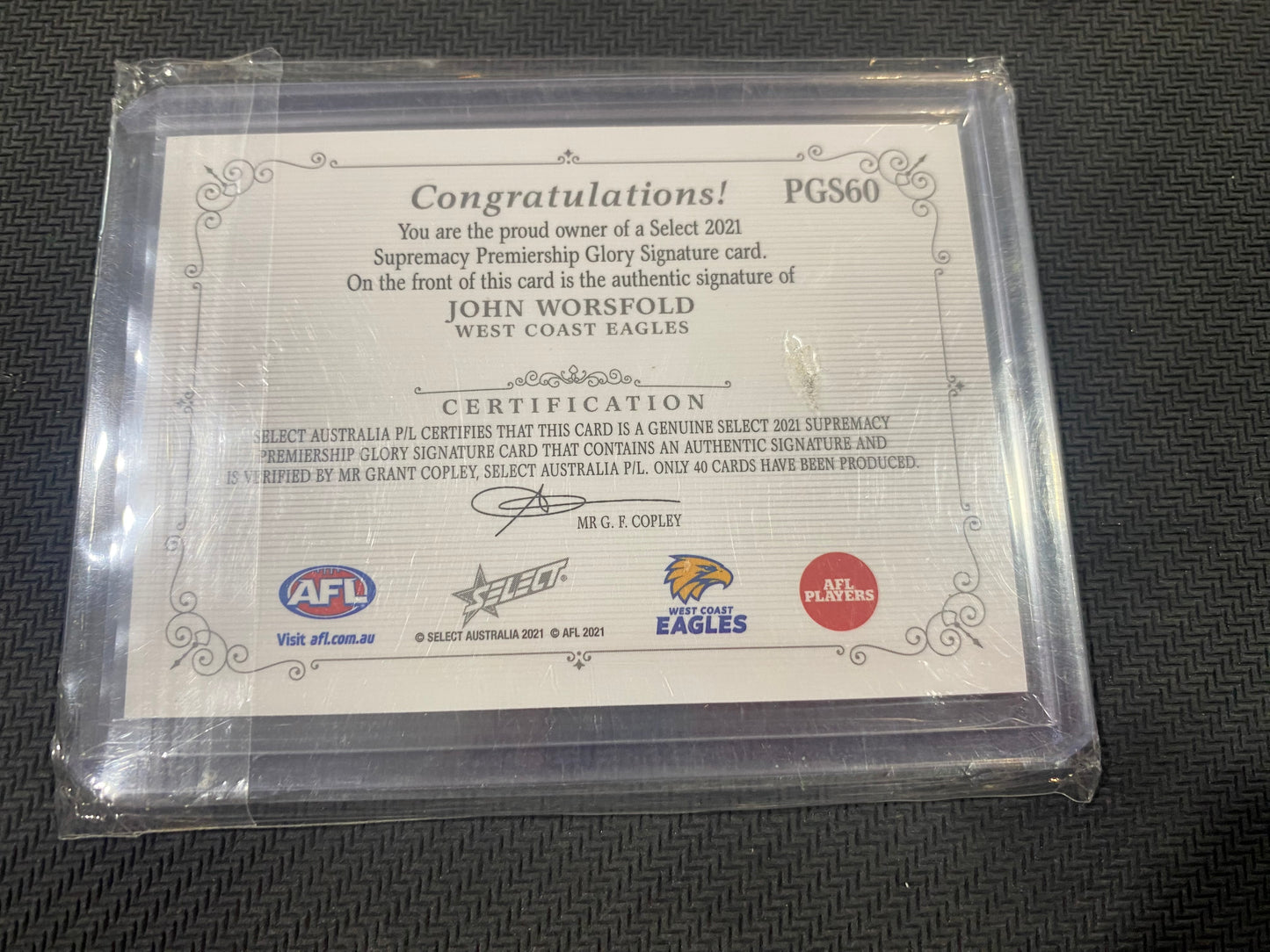 2021 AFL Select Supremacy - John Worsfold - Premiership Glory Signature 30/40