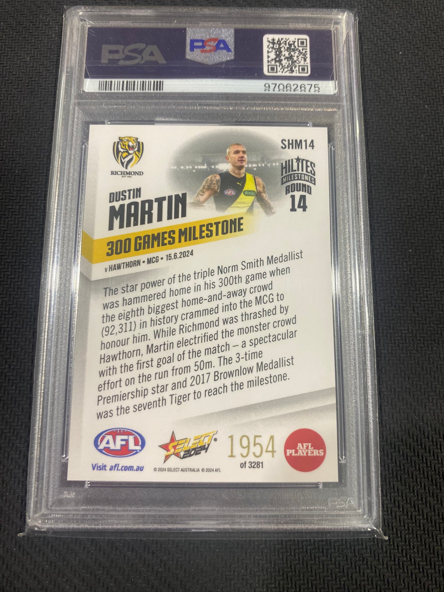 2024 AFL Select - Dustin Martin - PSA 10 - Hilites Milestones 1954/3281