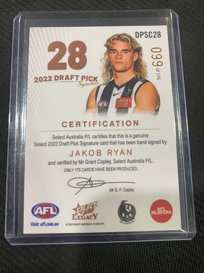 2023 AFL Select Legacy - Jakob Ryan - Draft Pick Signature Copper 099/175