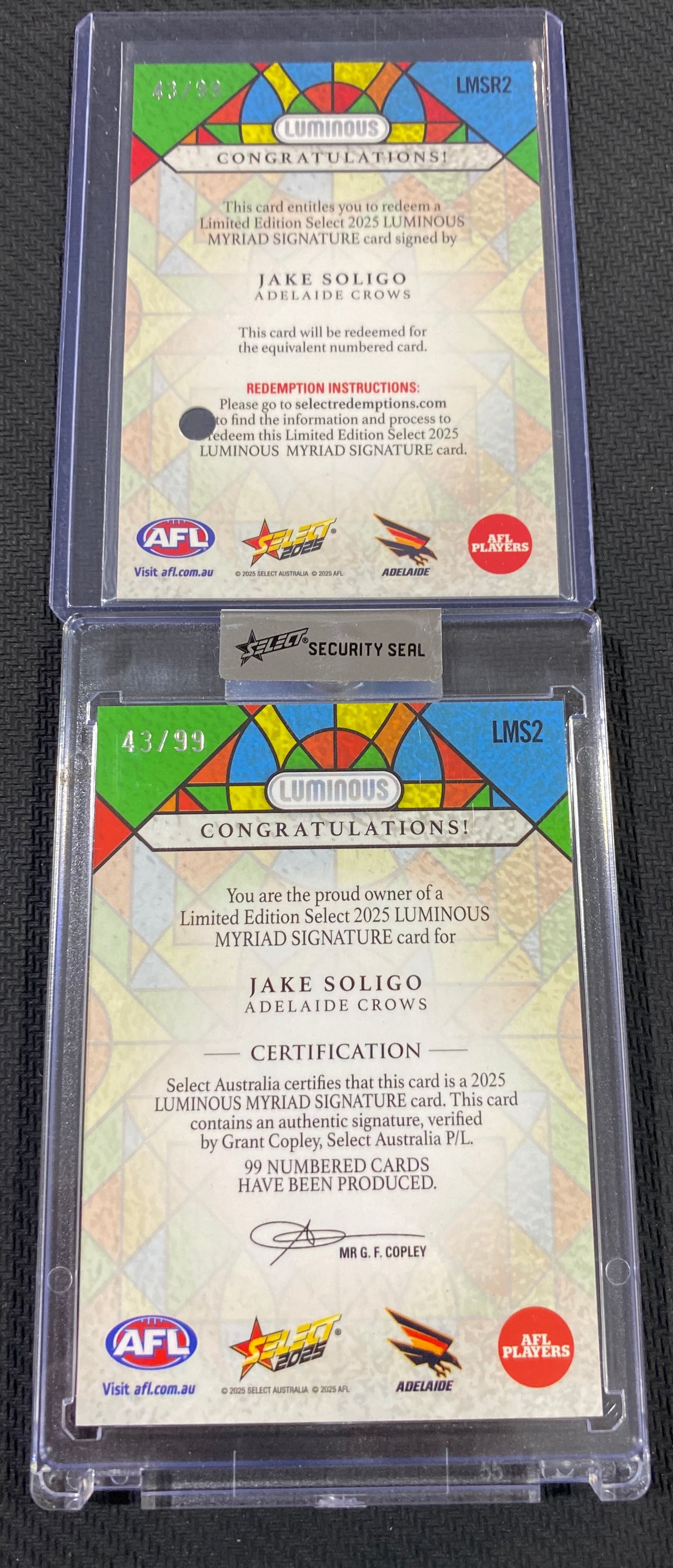2025 AFL Select - Jake Soligo - Luminous Myriad Signature 43/99