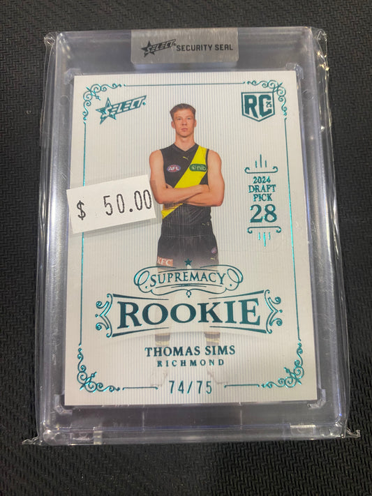 2025 AFL Select Supremacy Rookie - Thomas Sims - Rookie 74/75