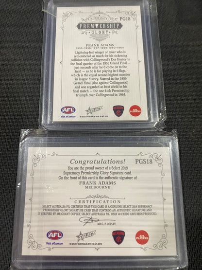2019 AFL Select Supremacy - Bundle - Frank Adam’s - Premiership Glory Insert 05/40 & Premiership Glory Signature 09/40