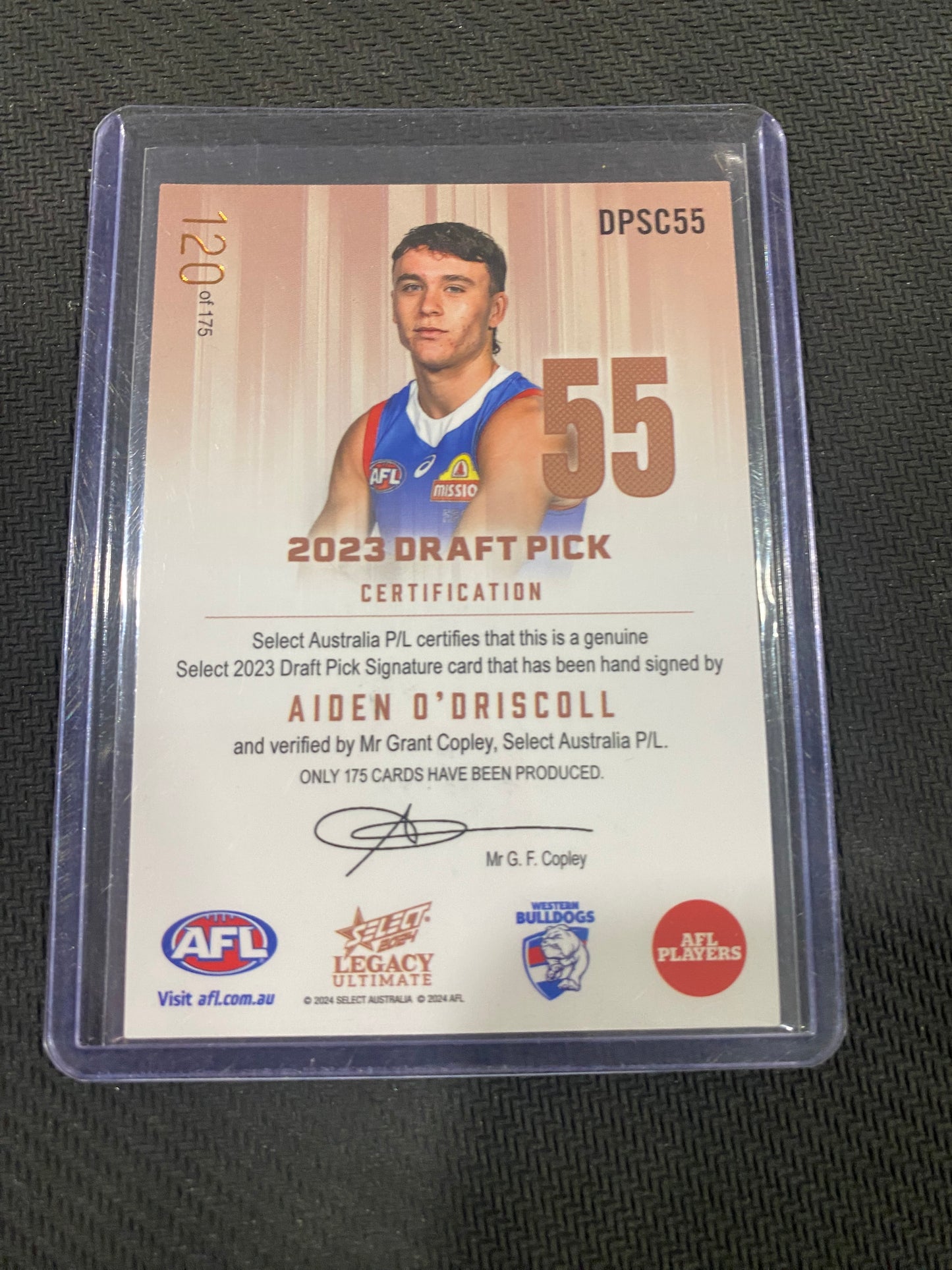 2024 AFL Select Legacy Ultimate - Aiden O’Driscoll - Draft Pick Signature Copper 120/175