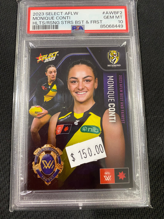2023 AFLW Select - Monique Conti - PSA 10 - Hilites/Rising Stars & Best and Fairest 123/182