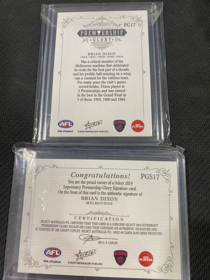 2019 AFL Select Supremacy - Bundle - Brian Dixon - Premiership Glory Insert 34/40 & Premiership Glory Signature 34/40