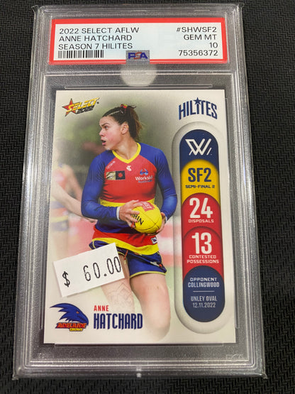 2022 AFLW Select - Anne Hatchard - PSA 10 - Season 7 Hilites 9/92