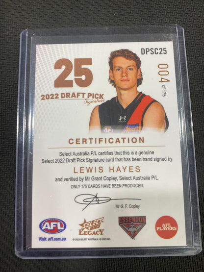 2023 AFL Select Legacy - Lewis Hayes - Draft Pick Signature Copper 004/175