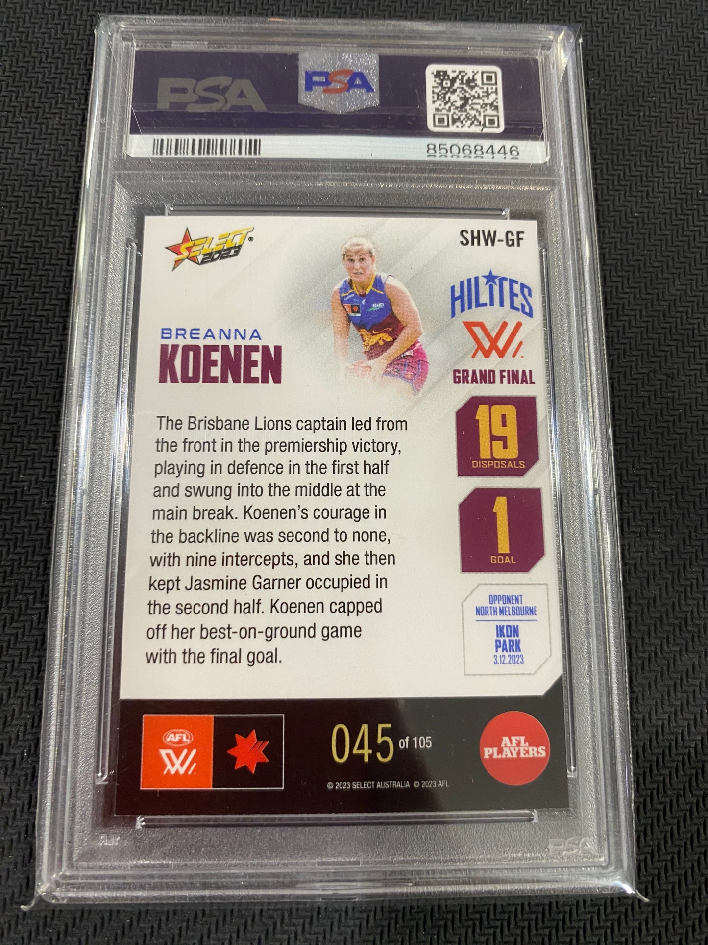 2023 AFLW Select - Breanna Koenen - PSA 10 - Season 8 Hilites 45/105