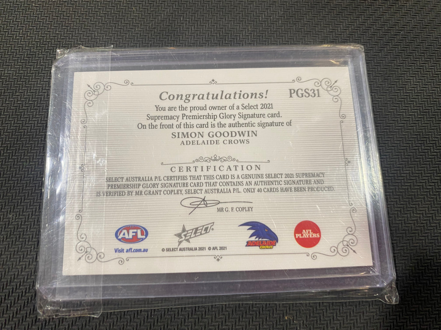 2021 AFL Select Supremacy - Simon Goodwin - Premiership Glory Signature 22/40