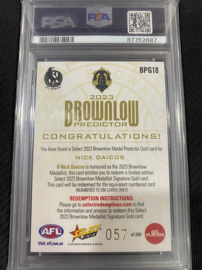 2023 AFL Select - Nick Daicos - PSA 10 - Brownlow Predictor Gold 57/260