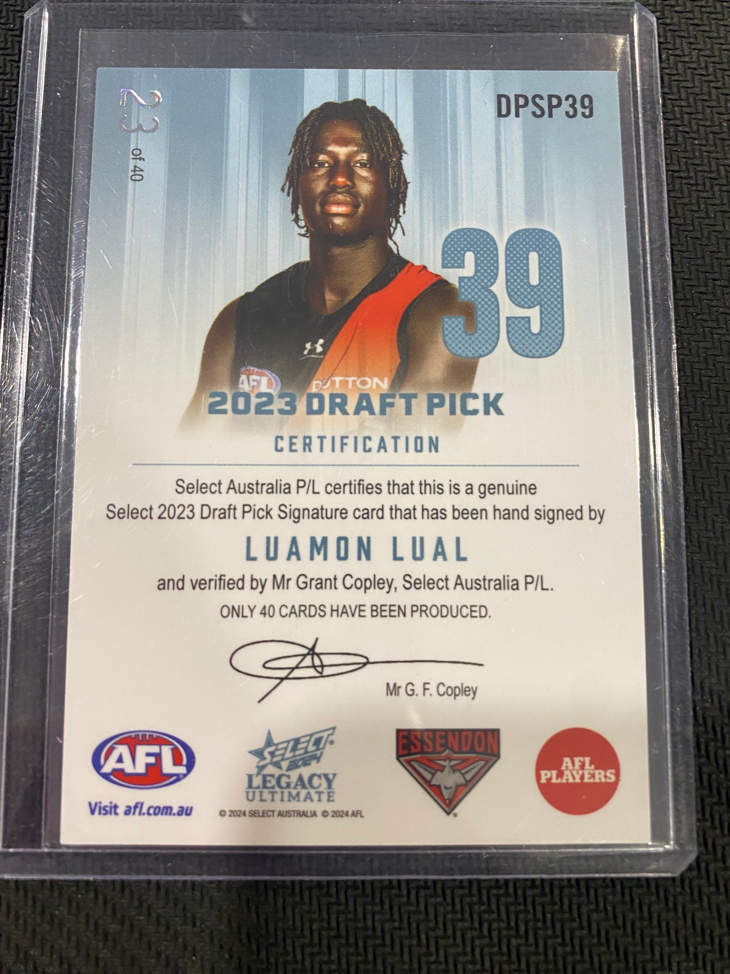 2024 AFL Select Legacy Ultimate - Luamon Lual - Draft Pick Signature Platinum 23/40