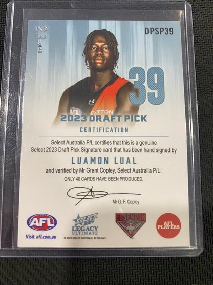 2024 AFL Select Legacy Ultimate - Luamon Lual - Draft Pick Signature Platinum 23/40