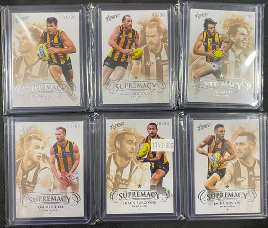 2019 AFL Select Supremacy 6 Card Team Set /90 - Burgoyne, Mitchell, Gunston, Smith, O’Meara and Roughead