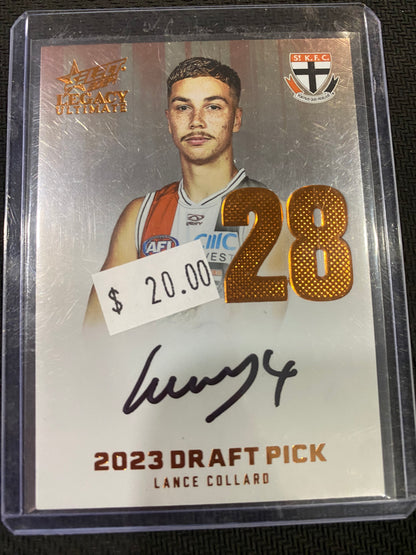 2024 AFL select Legacy Ultimate - Lance Collard - Draft Pick Signature Copper 138/175