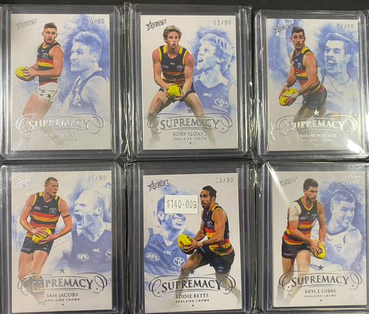 2019 AFL Select Supremacy 6 Card Team Set /90 - Betts, Gibbs, Jacobs, Laird, Sloane and Walker