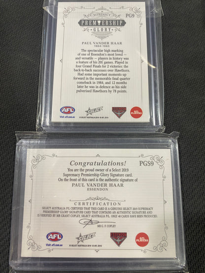 2019 AFL Select - Bundle - Paul Vander Haar - Premiership Glory insert 40/40 & Premiership Glory Signature 20/40