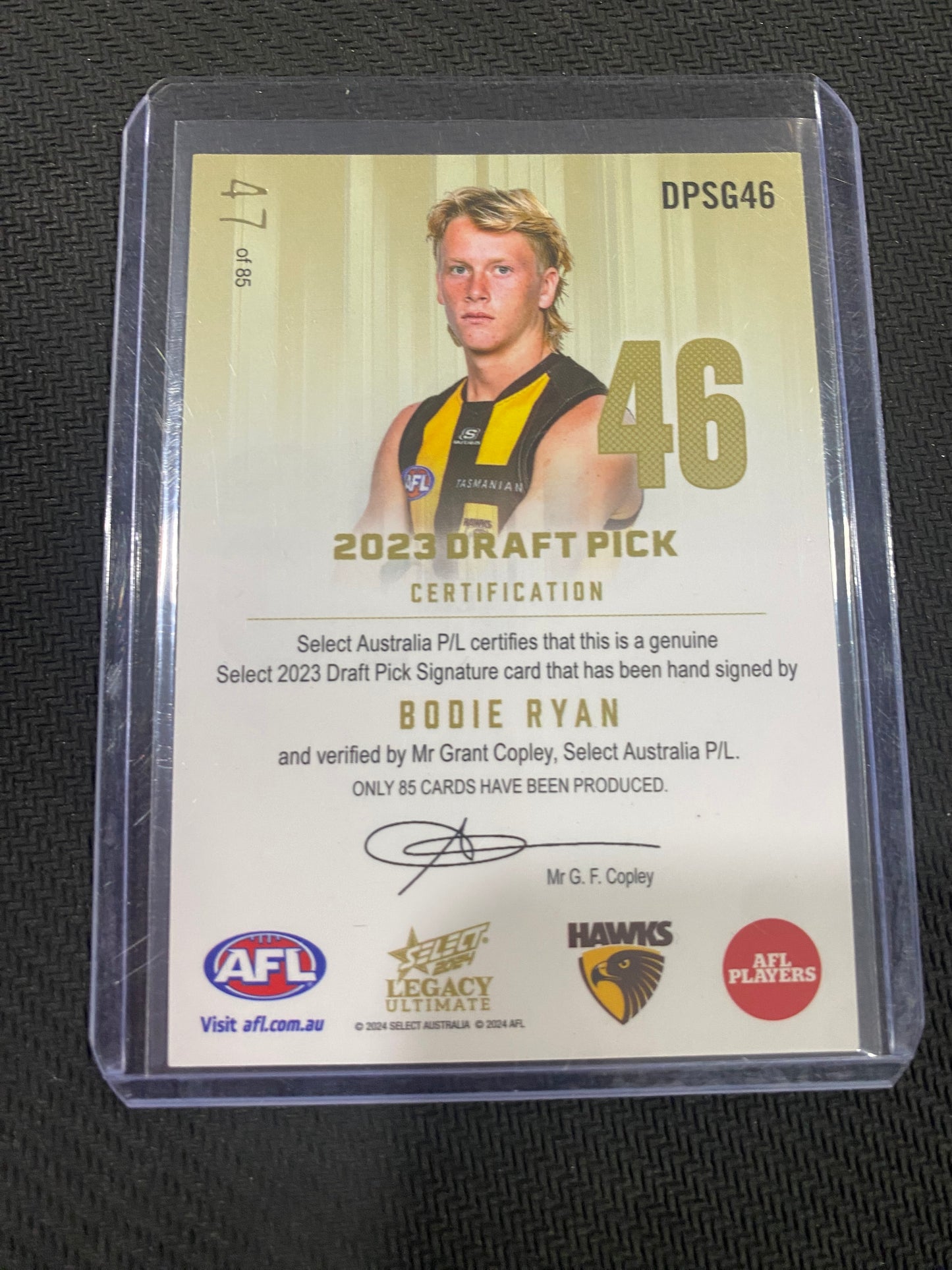 2024 AFL Select Legacy Ultimate - Bodie Ryan - Draft Pick Signature Gold 47/85