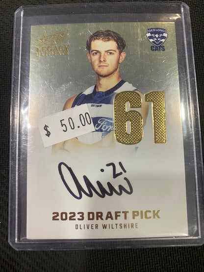 2024 AFL Select Legacy - Oliver Wiltshire - Draft Pick Signature Gold 51/85