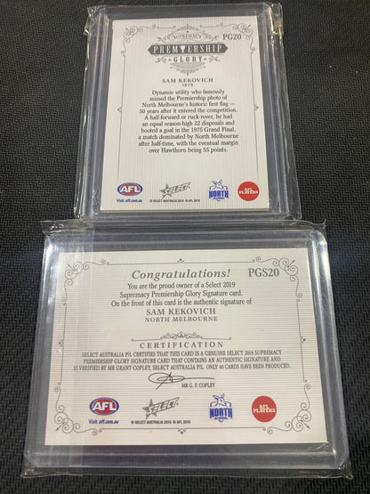 2019 AFL Select Supremacy - Bundle - Sam Kekovich - Premiership Glory Insert 06/40 & a premiership Glory Signature 29/40