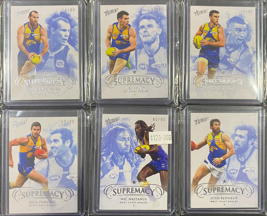 2019 AFL Select Supremacy 6 Card Team Set /90 - Naitanui, Darling, Kennedy, Yeo, Hurn and Shuey
