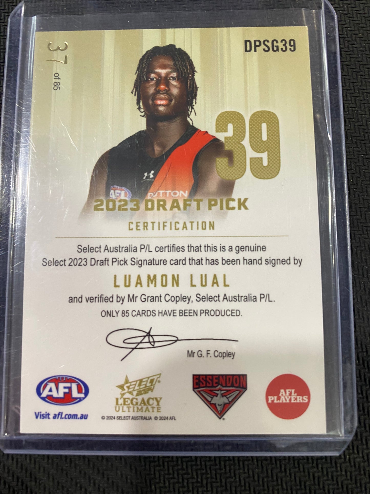 2024 AFL Select Legacy Ultimate - Luamon Lual - Draft Pick Signature Gold 37/85