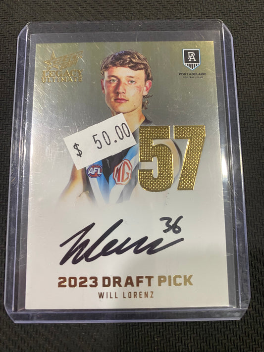 2024 AFL Select Legacy Ultimate - Will Lorenz - Draft Pick Signature Gold 19/85