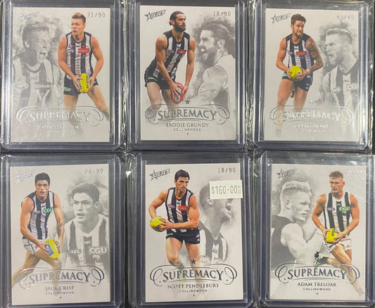 2019 AFL Select Supremacy 6 Card Team Set /90 - Pendlebury, De Goey, Grundy, Howe, Crisp and Treloar