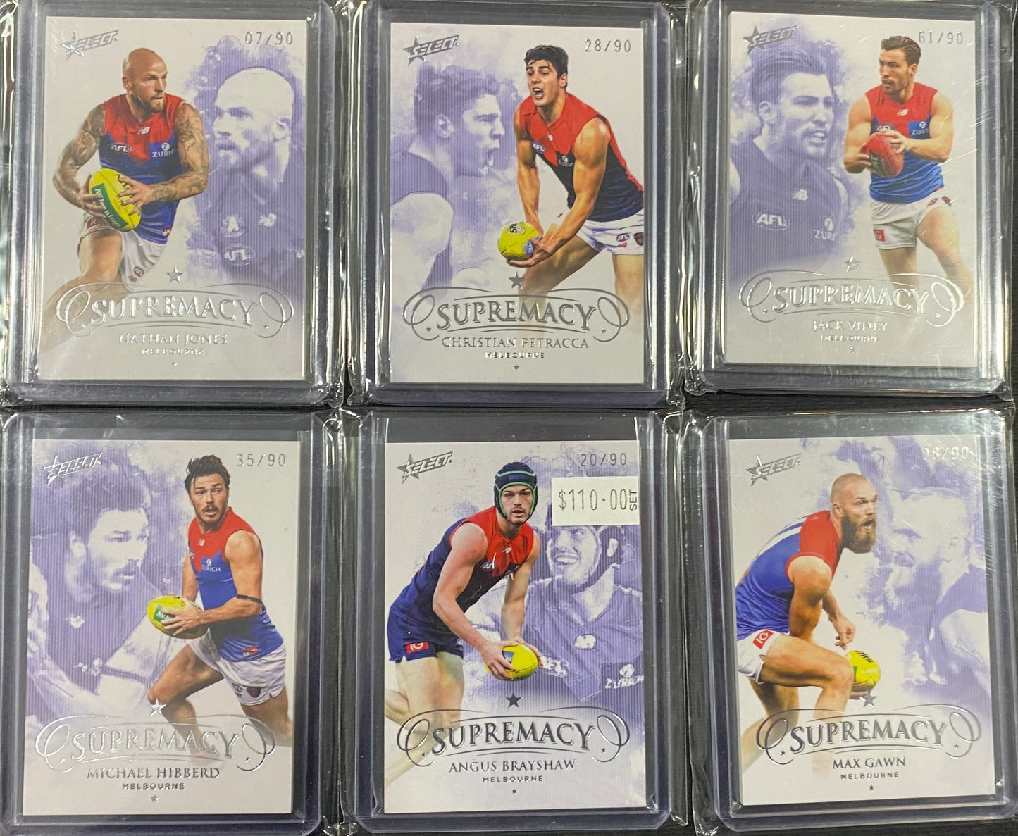 2019 AFL Select Supremacy 6 Card Team Set /90 - Brayshaw, Gawn, Hibberd, Viney, Petracca and jones